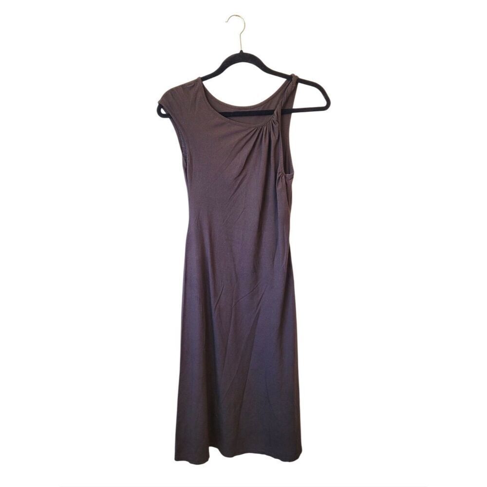 Three Dots Rolled Shoulder Brown Cotton Maxi Dress Size Size S